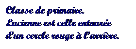 Text Box: Classe de primaire. 
Lucienne est celle entoure dun cercle rouge  larrire.
